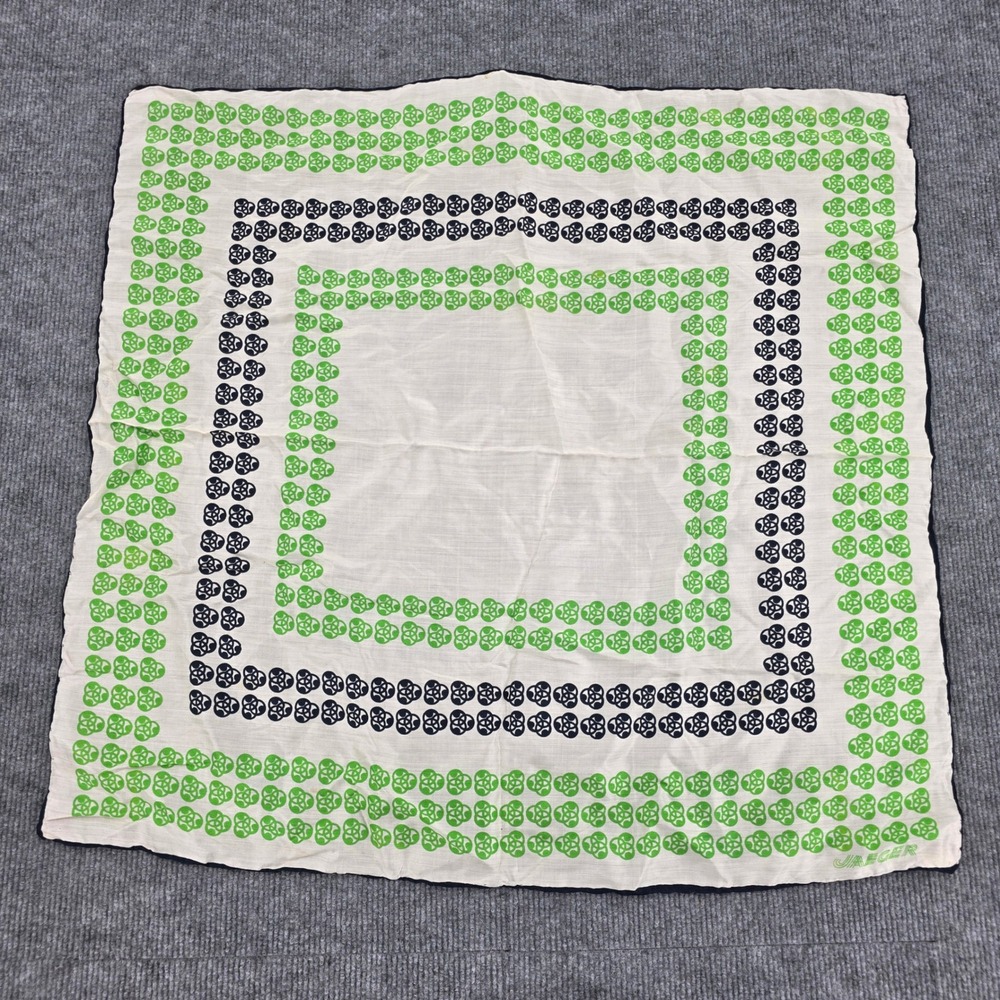 Jaeger Vintage Silk Scarf Made in Italy Green Navy Blue Geometric Square 26x26